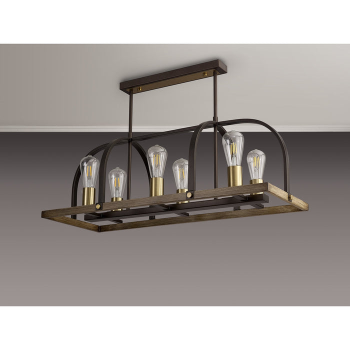 Nelson Lighting NL85779 Laiosa 6 Light Oblong Pendant Antique Bronze Brown Oxide