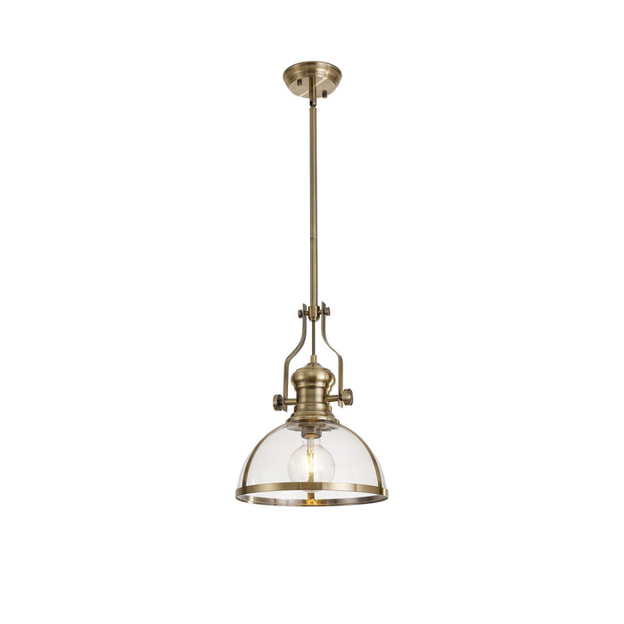 Nelson Lighting NL7262/AB9 Louis 1 Light Pendant Antique Brass Clear