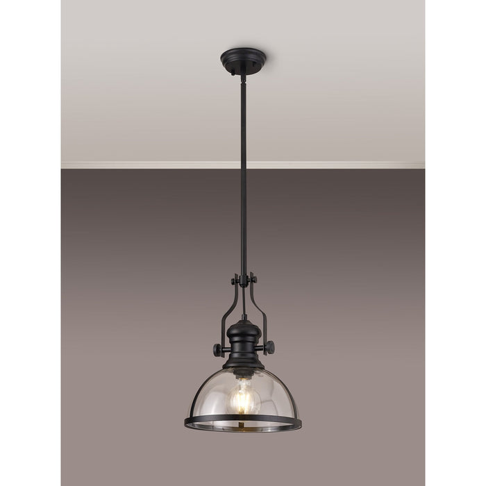 Nelson Lighting NL7262/BL9 Louis 1 Light Pendant Matt Black Clear