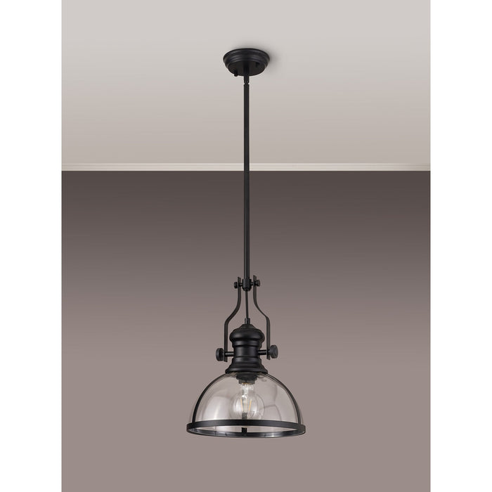 Nelson Lighting NL7262/BL9 Louis 1 Light Pendant Matt Black Clear