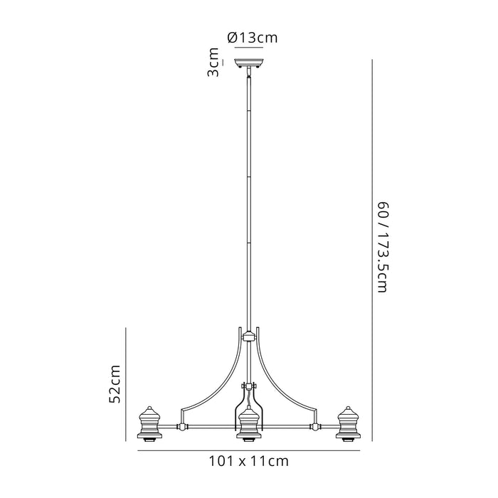 Nelson Lighting NL83829 Louis 3 Light Linear Pendant Matt Black