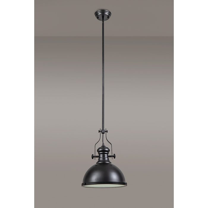 Nelson Lighting NL86609 Louis 1 Light Pendant Matt Black Frosted White