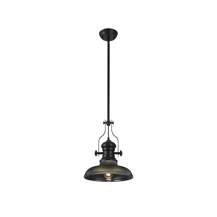 Nelson Lighting NLK14799 Louis 1 Light Round Pendant Matt Black Smoked