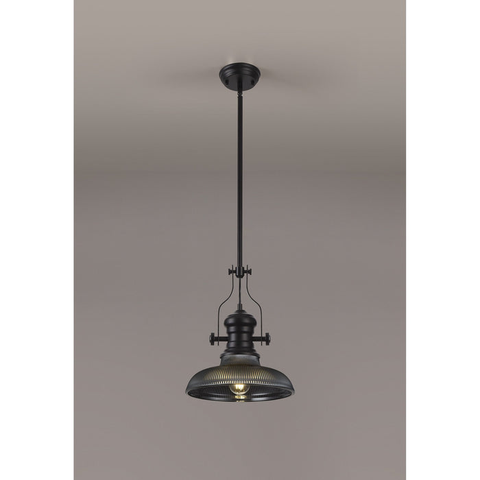 Nelson Lighting NLK14799 Louis 1 Light Round Pendant Matt Black Smoked