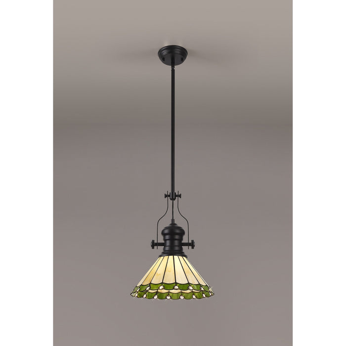 Nelson Lighting NLK15029 Louis, Umbrian 1 Light Pendant Matt Black Green/Cream