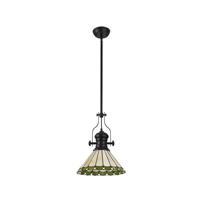 Nelson Lighting NLK15029 Louis, Umbrian 1 Light Pendant Matt Black Green/Cream