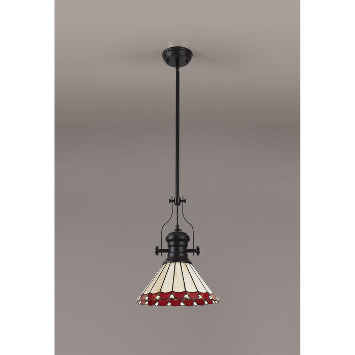 Nelson Lighting NLK15049 Louis, Umbrian 1 Light Pendant Matt Black Red/Cream