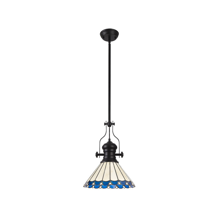 Nelson Lighting NLK15059 Louis, Umbrian 1 Light Pendant Matt Black Blue/Cream