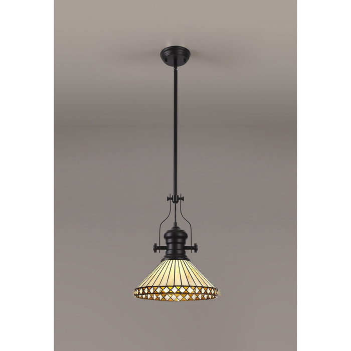 Nelson Lighting NLK15069 Louis, Tink 1 Light Pendant Matt Black Amber/Cream