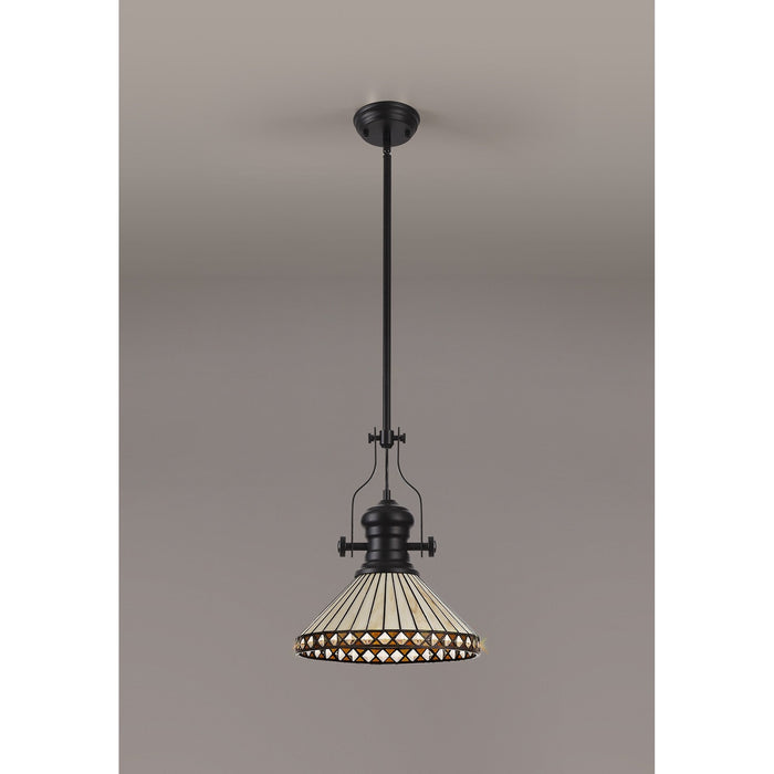 Nelson Lighting NLK15069 Louis, Tink 1 Light Pendant Matt Black Amber/Cream