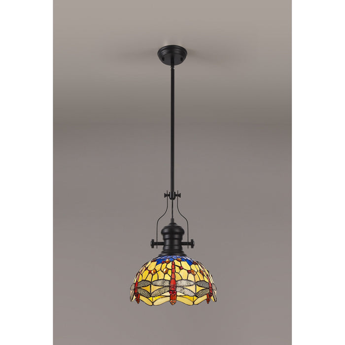 Nelson Lighting NLK15079 Louis, Heidi 1 Light Pendant Matt Black Orange/Blue