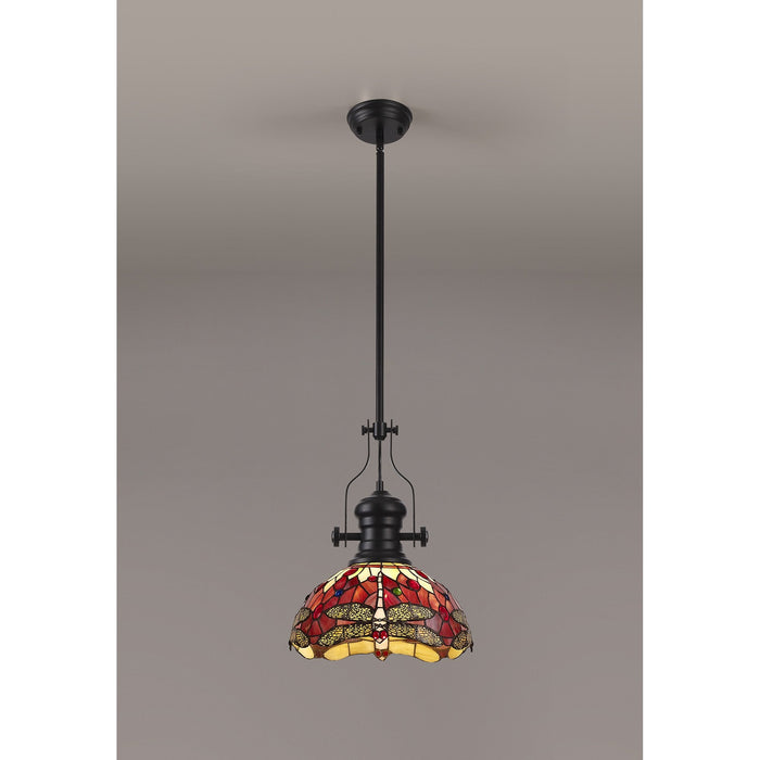 Nelson Lighting NLK15089 Louis, Heidi 1 Light Pendant Matt Black Purple/Pink