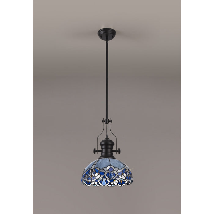 Nelson Lighting NLK15099 Louis, Ossie 1 Light Pendant Matt Black Blue