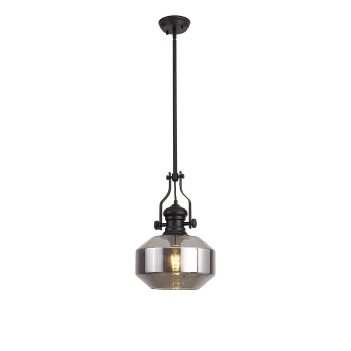 Nelson Lighting NLK15349 Louis 1 Light Round Pendant Matt Black Smoke