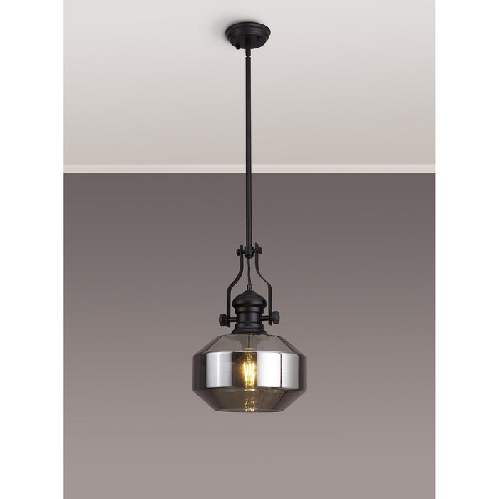 Nelson Lighting NLK15349 Louis 1 Light Round Pendant Matt Black Smoke