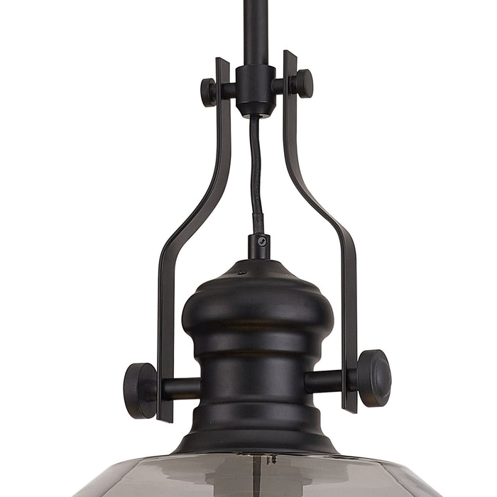 Nelson Lighting NLK15349 Louis 1 Light Round Pendant Matt Black Smoke