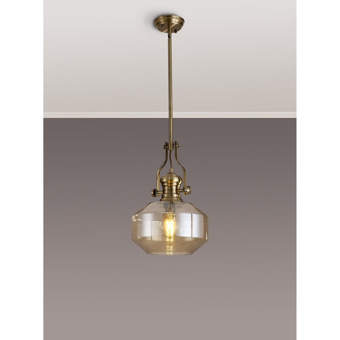 Nelson Lighting NLK15359 Louis 1 Light Round Pendant Antique Brass Cognac