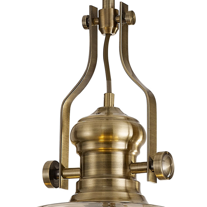 Nelson Lighting NLK15359 Louis 1 Light Round Pendant Antique Brass Cognac