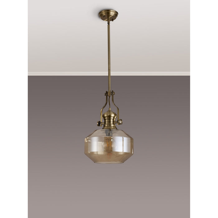 Nelson Lighting NLK15359 Louis 1 Light Round Pendant Antique Brass Cognac