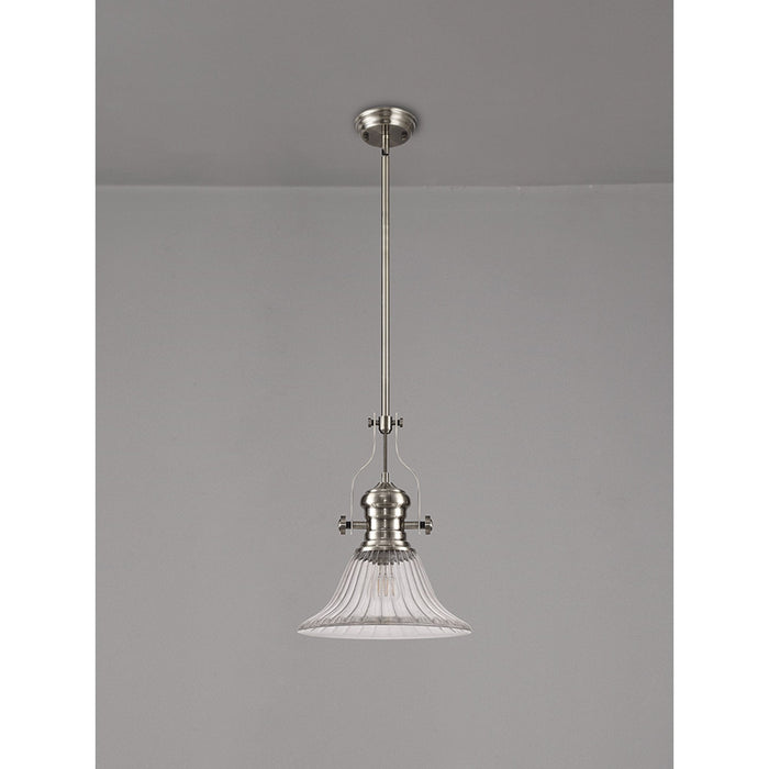 Nelson Lighting NLK15389 Louis 1 Light Pendant Satin Nickel Clear