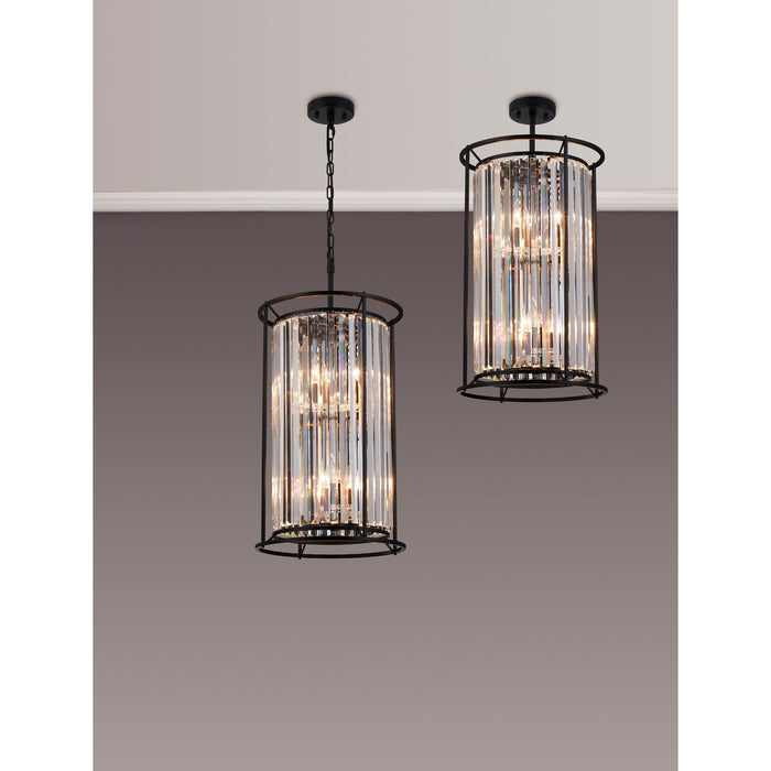 Nelson Lighting NL91099 Maccia 6 Light Pendant/Ceiling Light Satin Black Clear