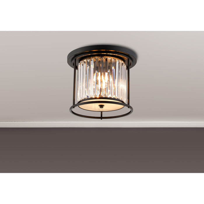 Nelson Lighting NL91119 Maccia 3 Light Flush Ceiling Light Satin Black Clear