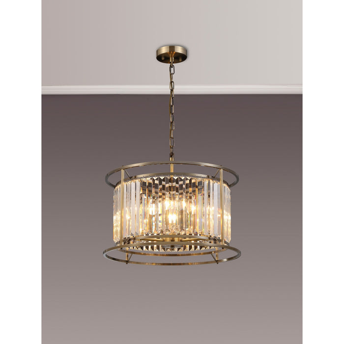 Nelson Lighting NL91299 Maccia 6 Light Pendant/Ceiling Light Antique Brass Clear