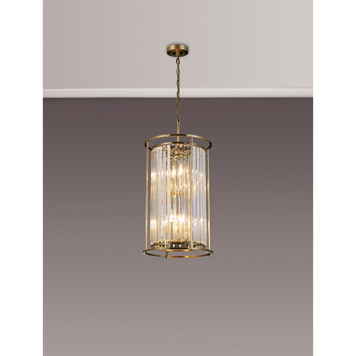 Nelson Lighting NL91319 Maccia 6 Light Pendant/Ceiling Light Antique Brass Clear