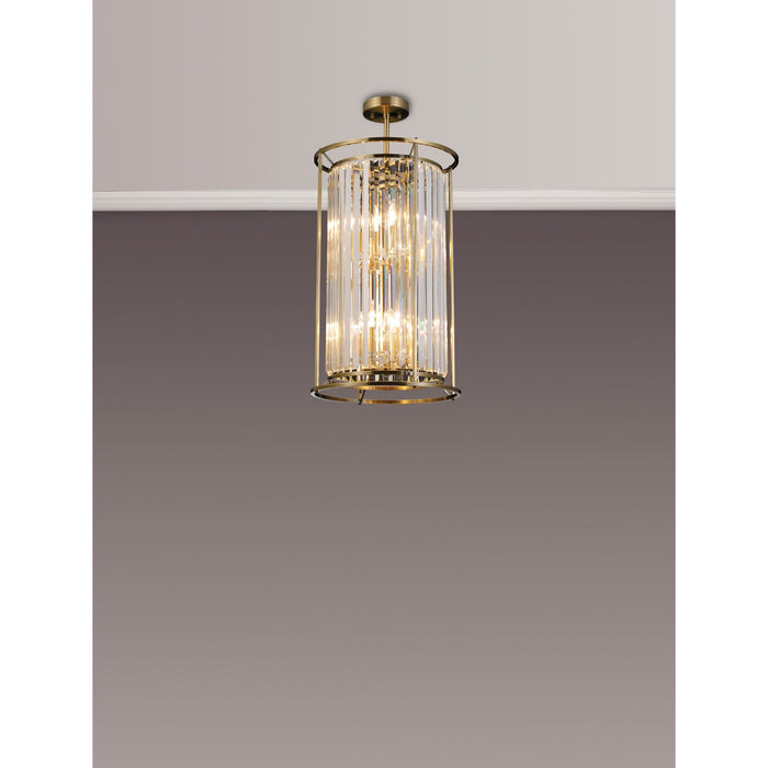 Nelson Lighting NL91319 Maccia 6 Light Pendant/Ceiling Light Antique Brass Clear