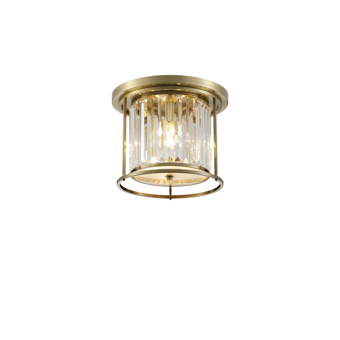 Nelson Lighting NL91339 Maccia 3 Light Flush Ceiling Light Antique Brass Clear