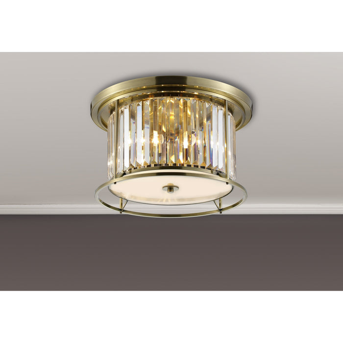 Nelson Lighting NL91349 Maccia 4 Light Flush Ceiling Light Antique Brass Clear