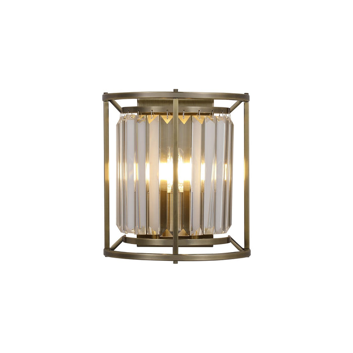 Nelson Lighting NL91369 Maccia 2 Light Wall Light Antique Brass Clear