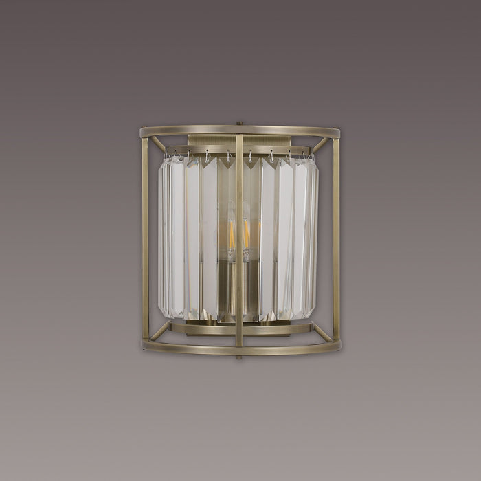 Nelson Lighting NL91369 Maccia 2 Light Wall Light Antique Brass Clear