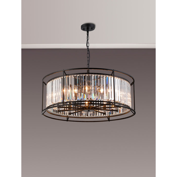 Nelson Lighting NL93059 Maccia 10 Light Pendant Satin Black Clear