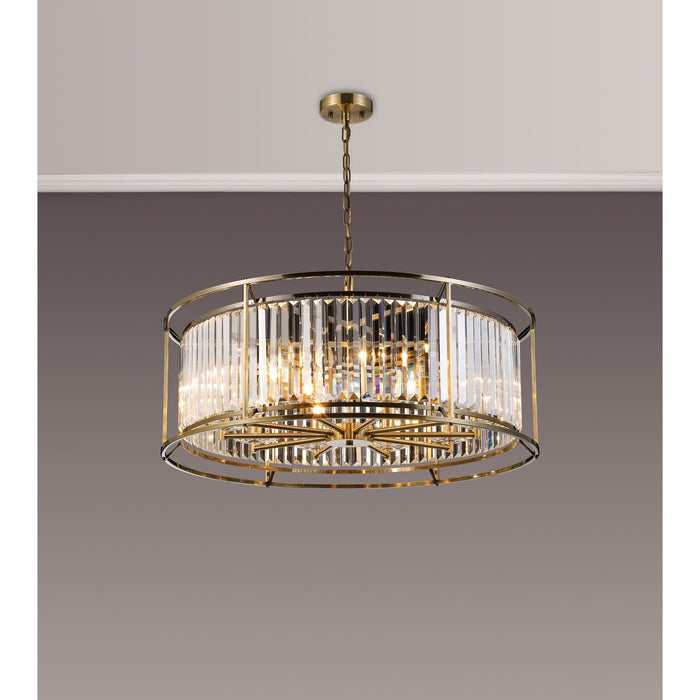 Nelson Lighting NL93079 Maccia 10 Light Pendant Antique Brass Clear