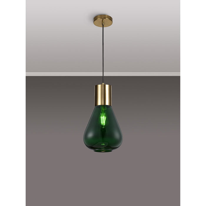 Nelson Lighting NLK09259 Olivia 1 Light Narrow Pendant Ancient Brass Green