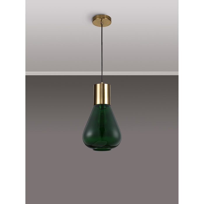 Nelson Lighting NLK09259 Olivia 1 Light Narrow Pendant Ancient Brass Green