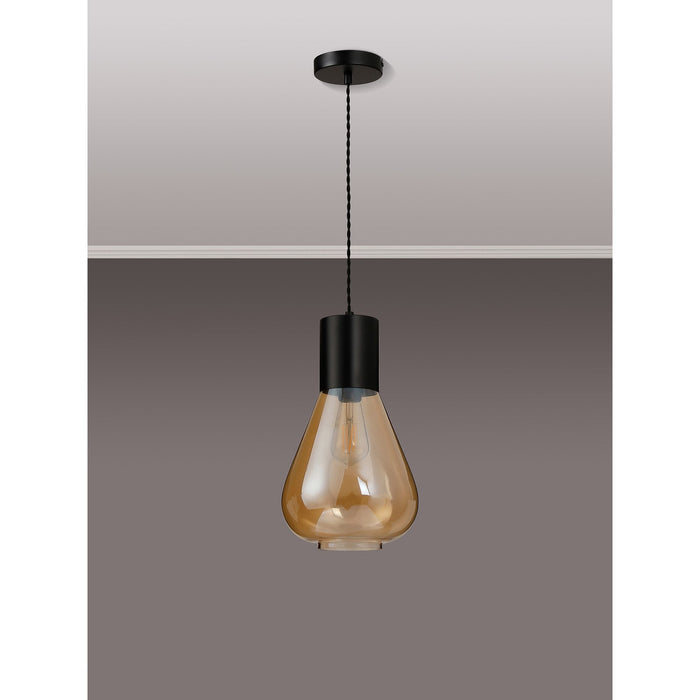 Nelson Lighting NLK09649 Olivia 1 Light Narrow Pendant Satin Black Amber