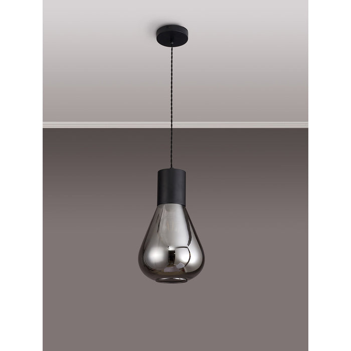 Nelson Lighting NLK09729 Olivia 1 Light Narrow Pendant Satin Black Smoke