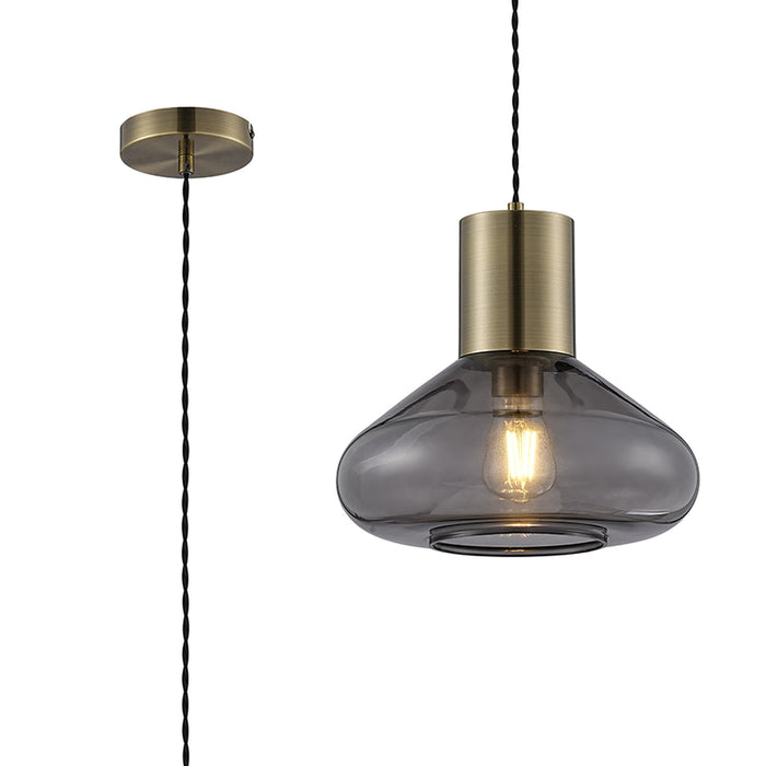 Nelson Lighting NLK10019 Olivia 1 Light Wide Pendant Antique Brass Black