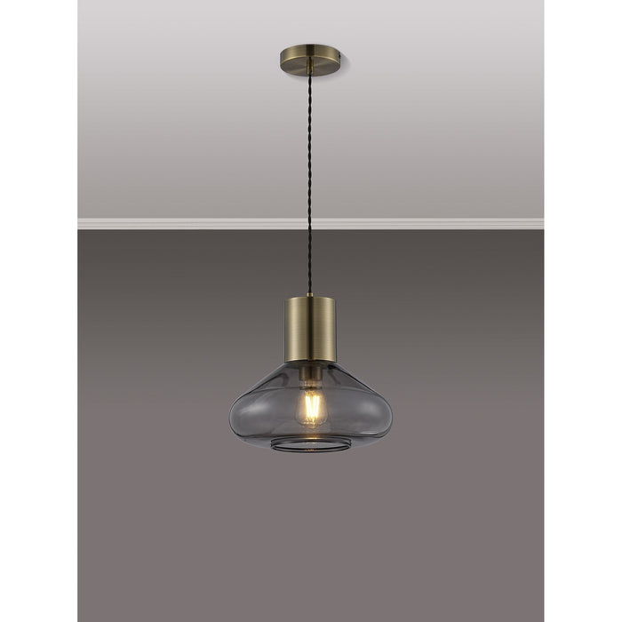 Nelson Lighting NLK10019 Olivia 1 Light Wide Pendant Antique Brass Black