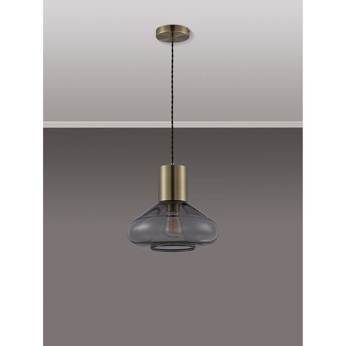 Nelson Lighting NLK10019 Olivia 1 Light Wide Pendant Antique Brass Black