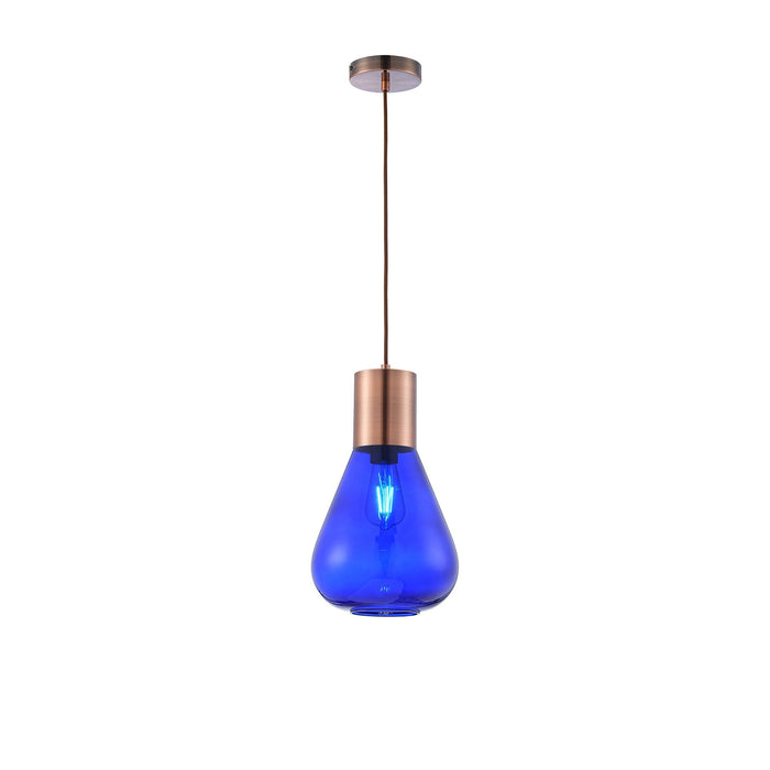 Nelson Lighting NLK10119 Olivia 1 Light Narrow Pendant Antique Copper Blue