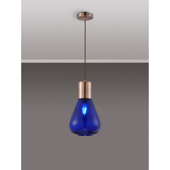 Nelson Lighting NLK10119 Olivia 1 Light Narrow Pendant Antique Copper Blue