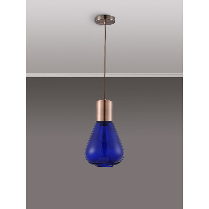 Nelson Lighting NLK10119 Olivia 1 Light Narrow Pendant Antique Copper Blue