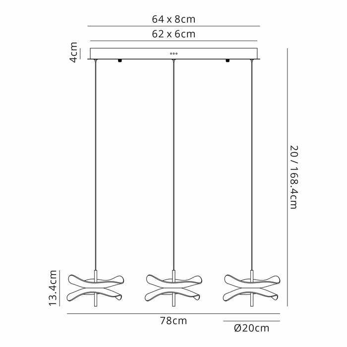 Nelson Lighting NL73389 Padwa 3 LED Linear Pendant Polished Chrome