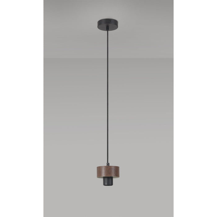 Nelson Lighting NL85539 Raibon Suspension Kit Matt Black / Walnut / Black Fabric