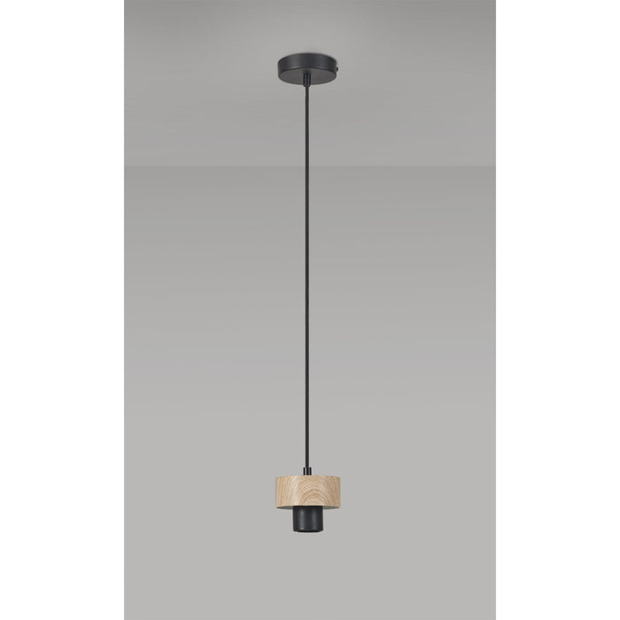 Nelson Lighting NL85549 Raibon Suspension Kit Matt Black / Teak / Black Fabric