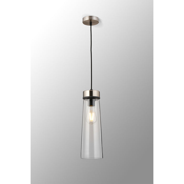 Nelson Lighting NLK15659 Raibon 1 Light Pendant Satin Nickel Clear