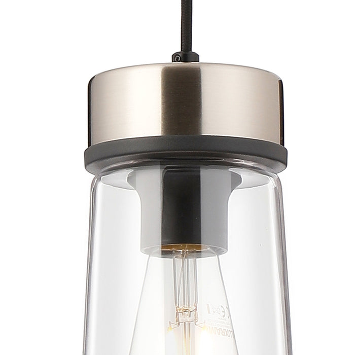 Nelson Lighting NLK15659 Raibon 1 Light Pendant Satin Nickel Clear